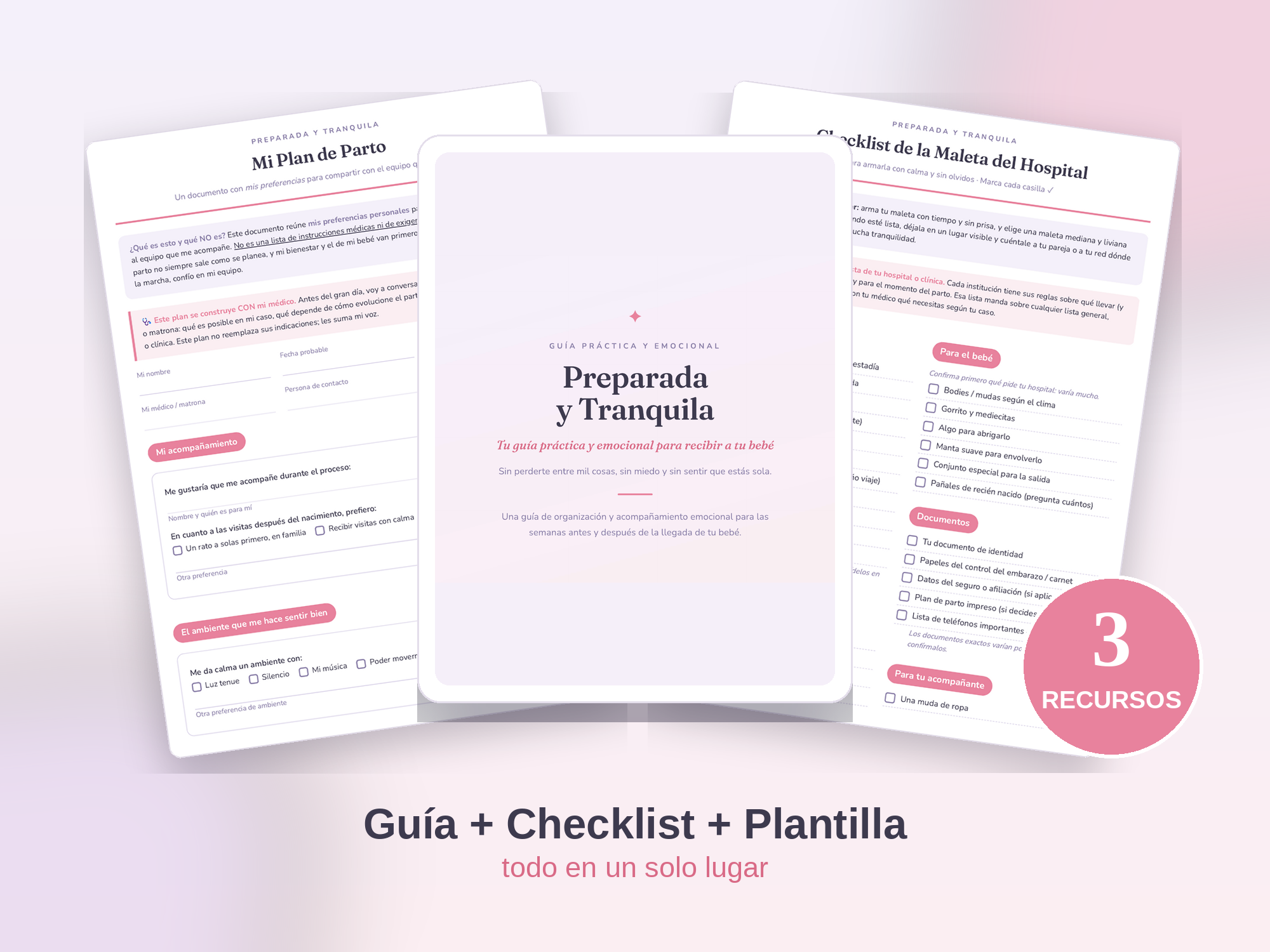 Guía Preparada y Tranquila con el checklist de la maleta y la plantilla de plan de parto